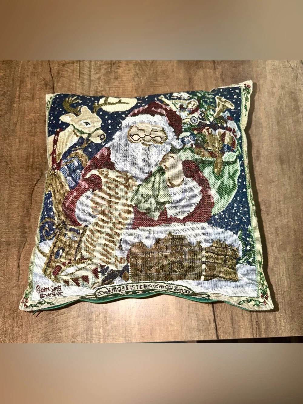 Vintage Style Santa Claus Tapestry Throw Pillow 13x14 Christmas Holiday Decor